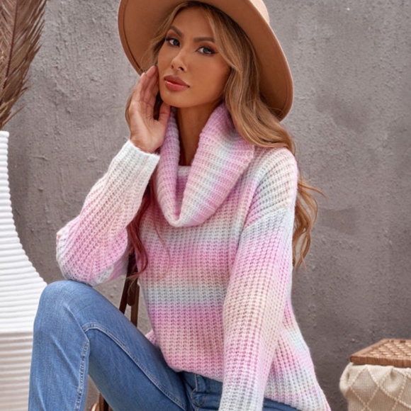 New Cowl Neck Ombre Knit Sweater - Picture 2 of 9